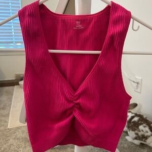 Aerie Pink Ribbed Tie Front Tank Top